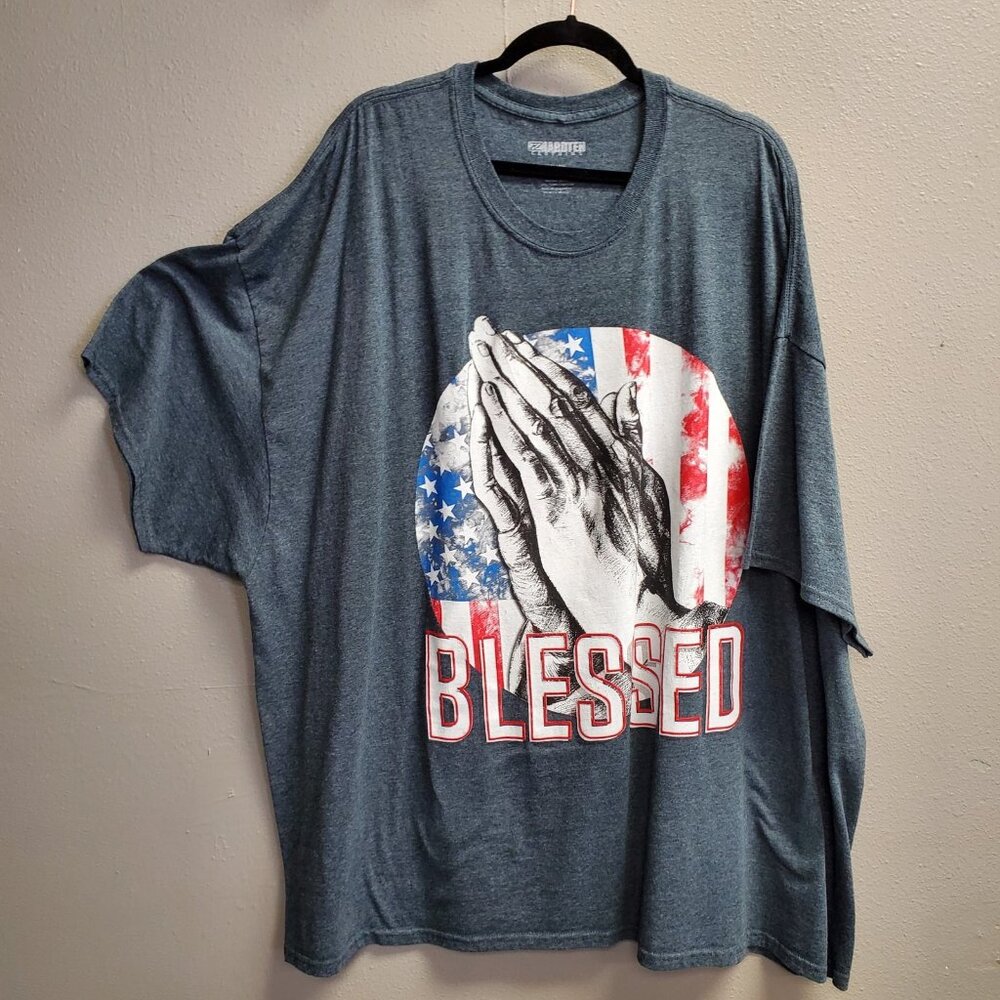 Hardten Blessed Shirt Mens 3XL Blue Praying Hands American Flag Graphic Tee